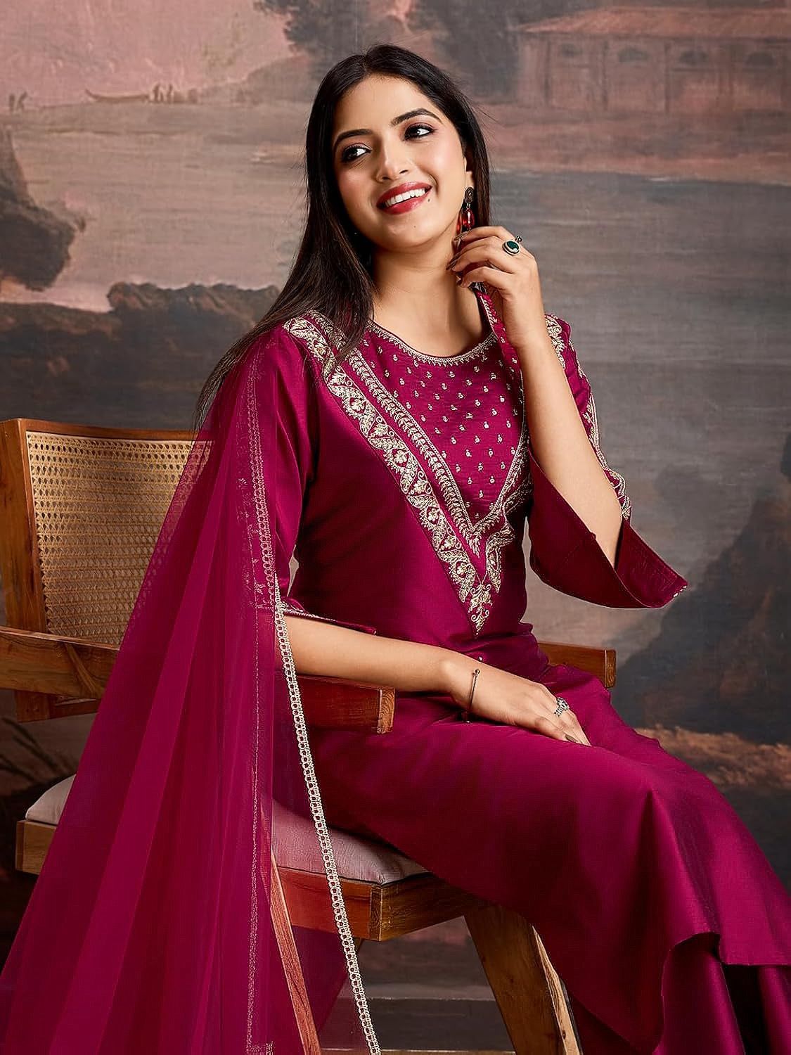 Roman Fabric Suit Set Magenta
